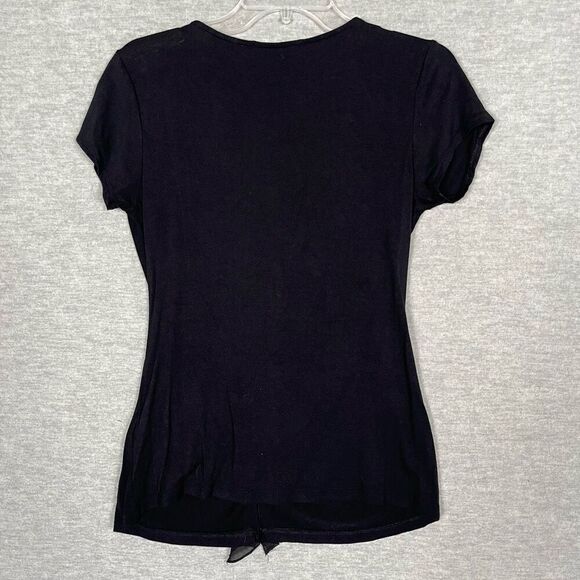 Tahari Ruffled Black Top Womens Medium Dark Romantic Day to Night Classic Blouse - Picture 4 of 10